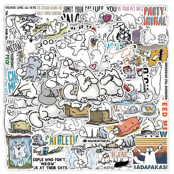 106pcs Not Repeated Funny Cat Cartoon Colorful Waterproof Sticker