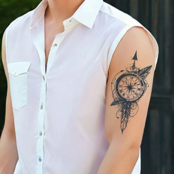 2pcs Feathered Arrow of Time Temporary Body Tattoo Stickers