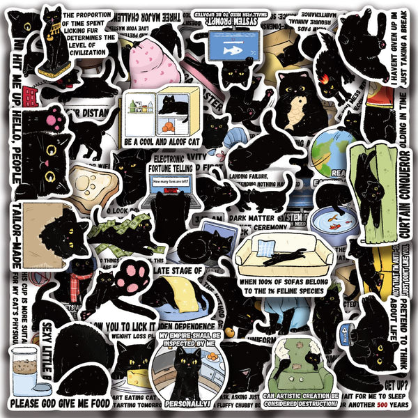 50pcs not repeated cute black cats waterproof sticker
