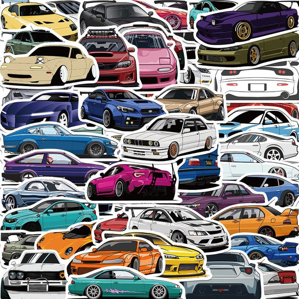50pcs not repeated doodle sports car cartoon waterproof sticker