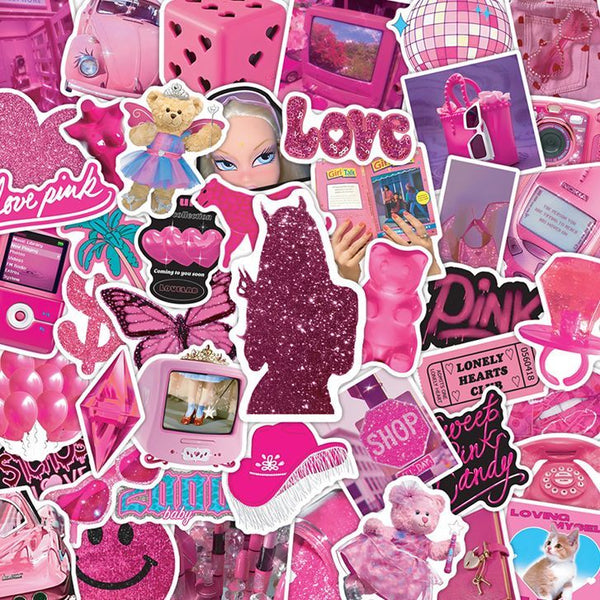 50pcs not repeated pink barbie cartoon waterproof sticker