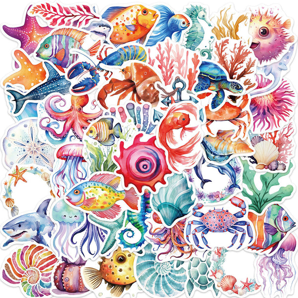 50pcs not repeated colorful seaworld marine-life waterproof sticker