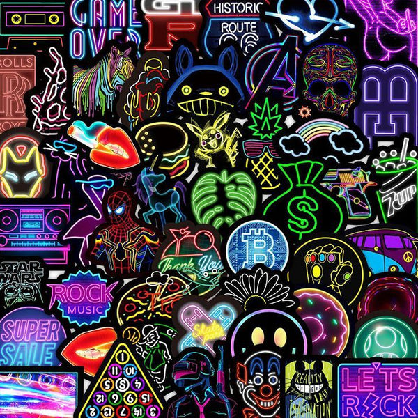 50pcs not repeated colorful neon lamp waterproof sticker