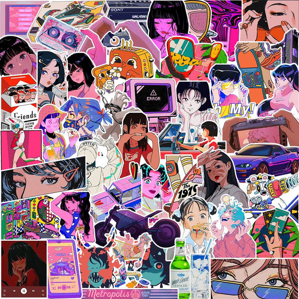 50pcs not repeated vintage city pop girls waterproof sticker