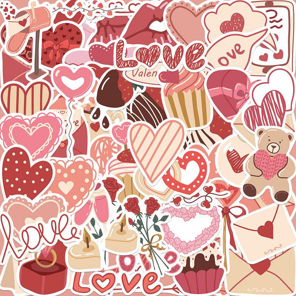 58pcs not repeated romantic love pink sweet girl waterproof sticker