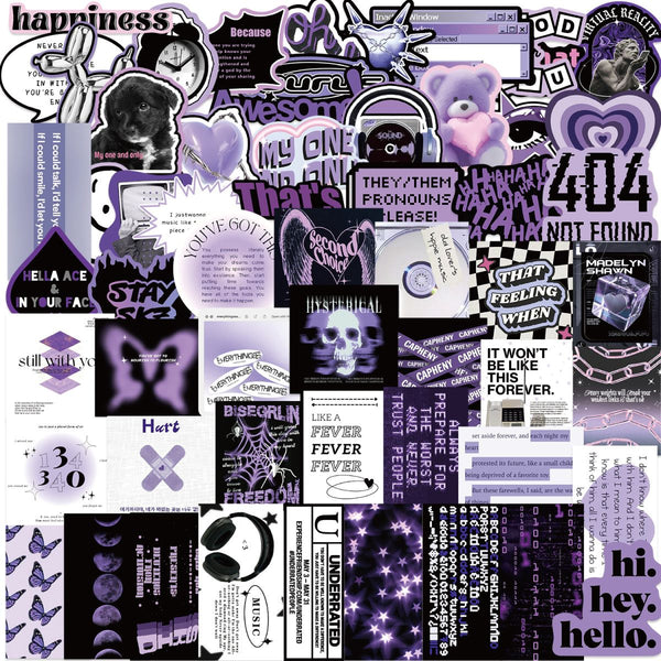 60pcs not repeated black purple cute things waterproof sticker