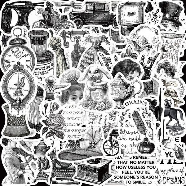 64pcs not repeated black white Gothicism waterproof sticker