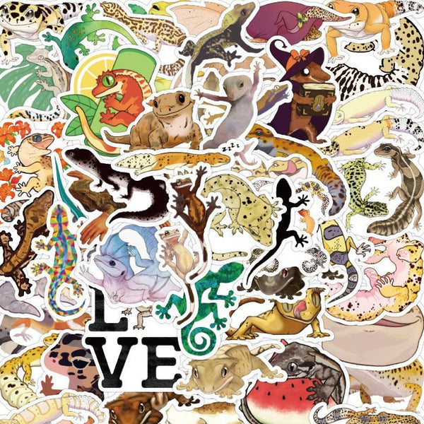 50pcs not repeated cute gecko waterproof sticker