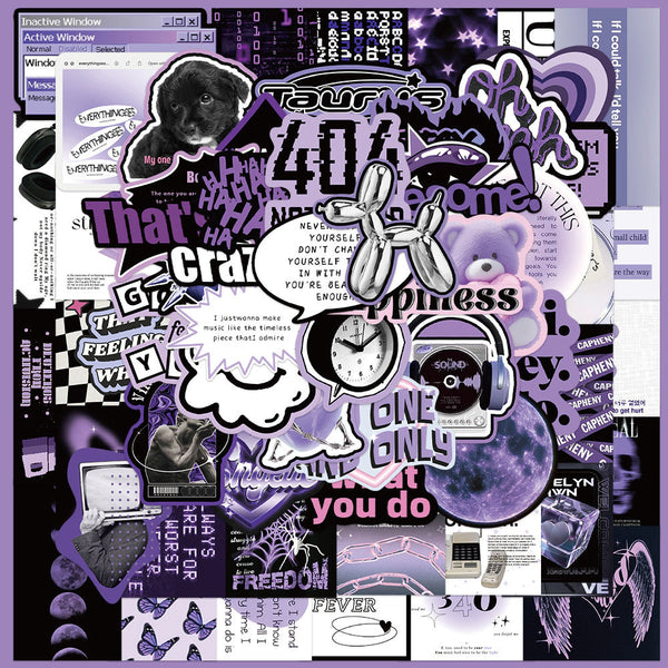 60pcs not repeated black purple cool girl waterproof sticker