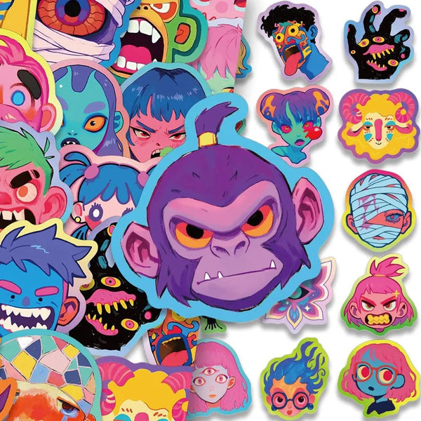 50pcs not repeated colorful dopamine abstract painting waterproof sticker