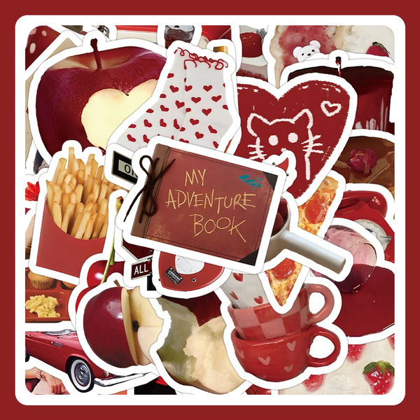 60pcs not repeated vintage red sweet girl waterproof sticker