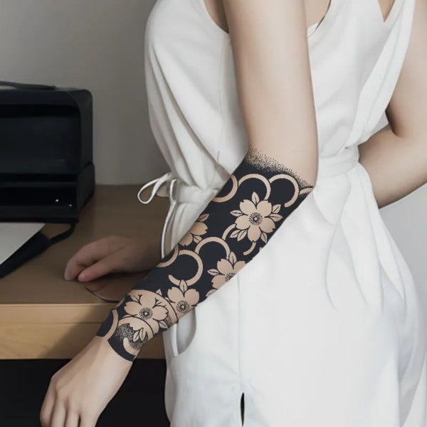 2pcs Cherry Blossom Wave Wrap Temporary Body Tattoo Stickers