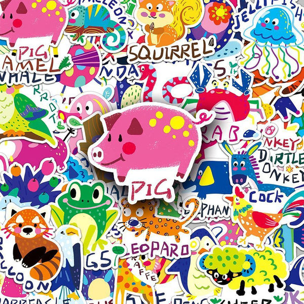50pcs not repeated doodle funny animals waterproof sticker