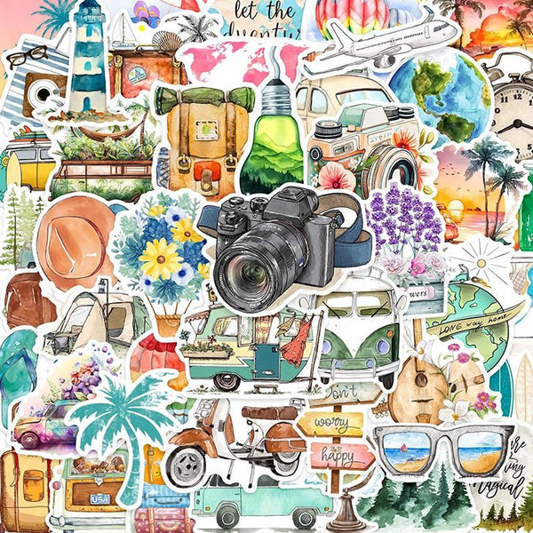 50pcs not repeated colorful watercolor painting waterproof sticker