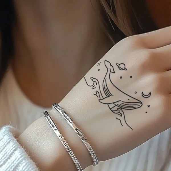 2pcs Whale in Starry Sea Temporary Body Tattoo Stickers