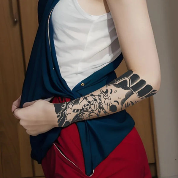 2pcs Maneki-neko with Koi Fish Temporary Body Tattoo Stickers