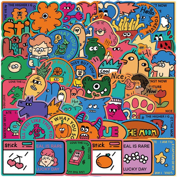 50pcs Not Repeated  Wacky Novelties Cartoon Colorful Waterproof Stickers