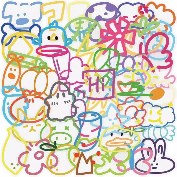60 pcs not repeated semi-transparent cartoon colorful waterproof sticker